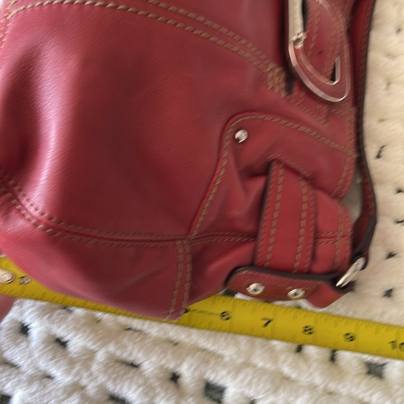 Tignanello red ,slight pebble leather, soft, shoulder bag. Very roomy. EUC - Picture 13 of 14